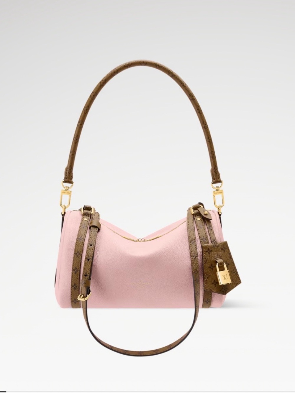 Pink Leather Shoulder Bag with Brown Trim